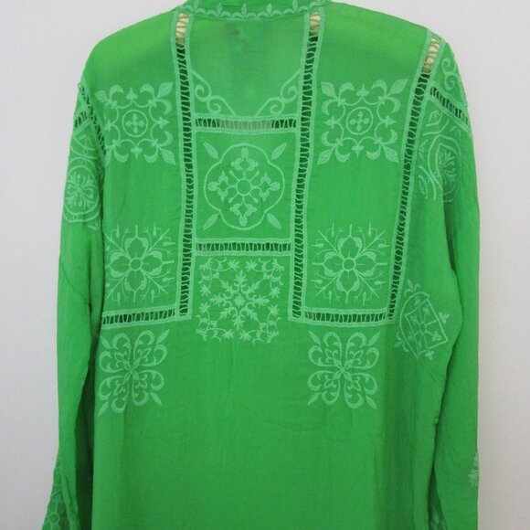 Embroidered Tunic Top Blouse Cheery Green Rayon Bohemian - Picture 7 of 8